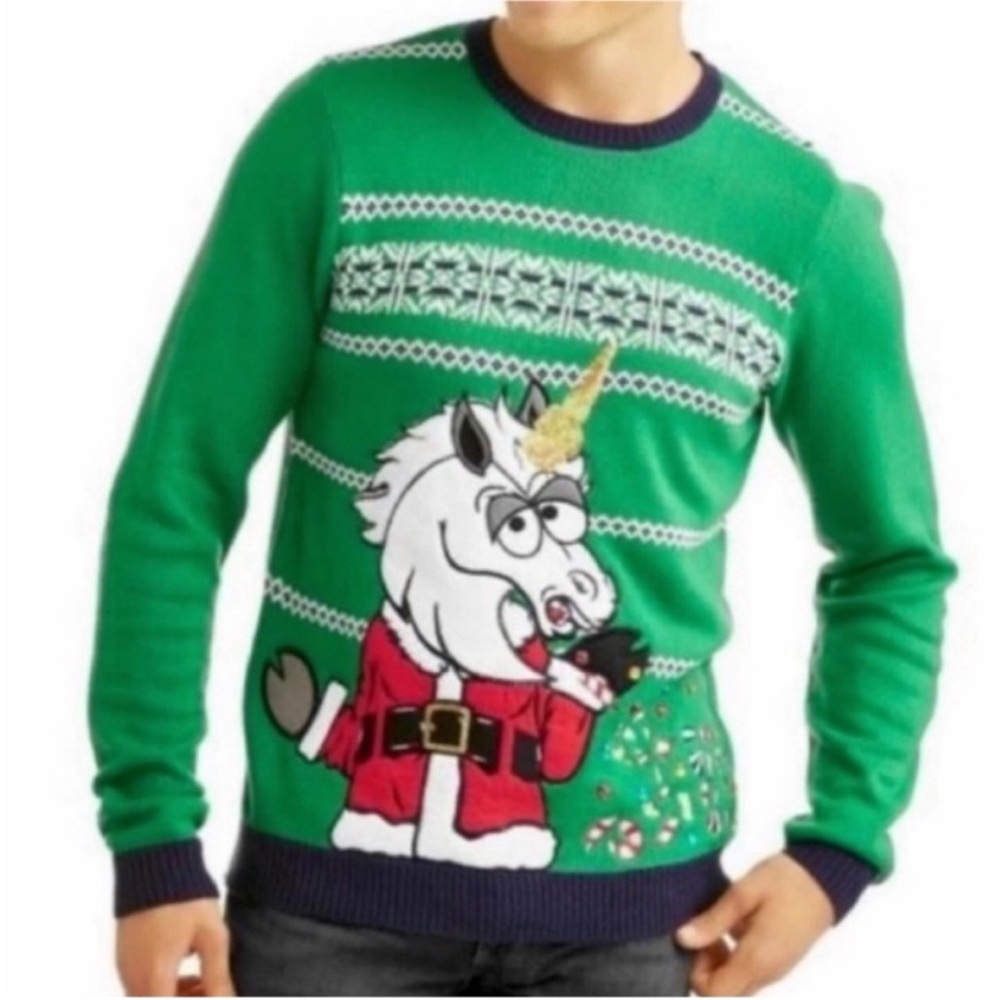 JOLLY SWEATERS unicorn Santa Holiday sweater XL
